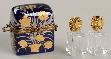 Limoges Boxes Bleu-De-Four Trunk W/ Flacons - Boxed
