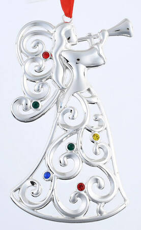 Sparkle and Scroll Multi-Crystal Angel With Horn-Multi-Colored Crystals - Boxed