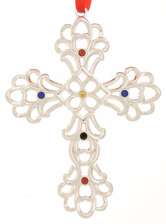 Sparkle and Scroll Multi-Crystal Cross - Multicolor - Boxed