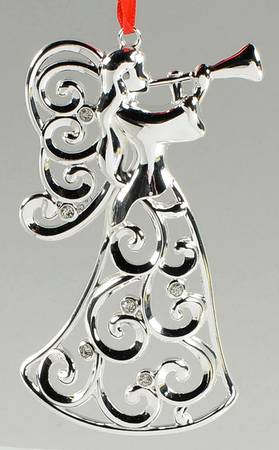 Sparkle and Scroll Multi-Crystal Angel With Horn-Clear Crystals - Boxed