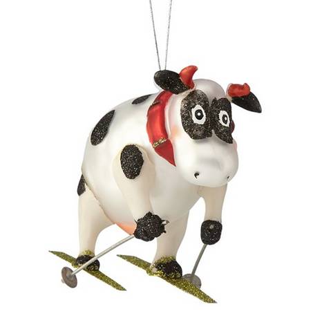 Wild and Crazy Animal Ornaments Skiing Cow - Boxed
