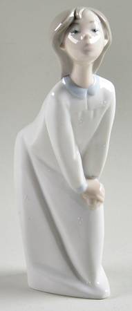 Children in Nightshirts Girl Kissing (Blowing)-White Dots - No Box