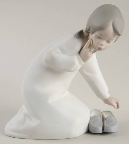 Children in Nightshirts Girl With Slippers - Boxed