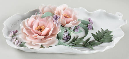 Floral Sculptures Tray With Peonies - Boxed