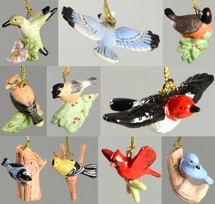 Garden Bird Ornament Set 10 Pc Ornament Set - With Box