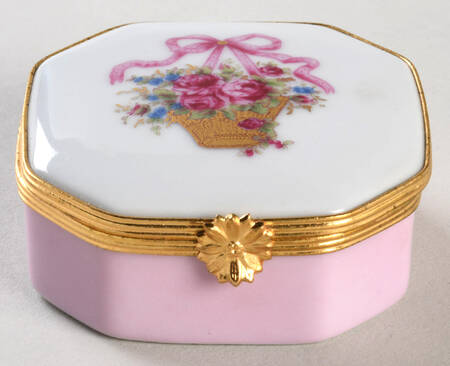 Limoges Boxes Pink Octagonal Box-Rose Basket - No Box