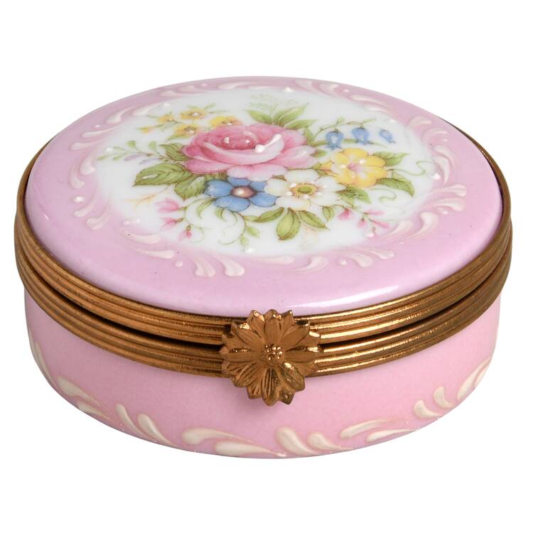 Limoges Boxes Pink Floral Round Box - No Box
