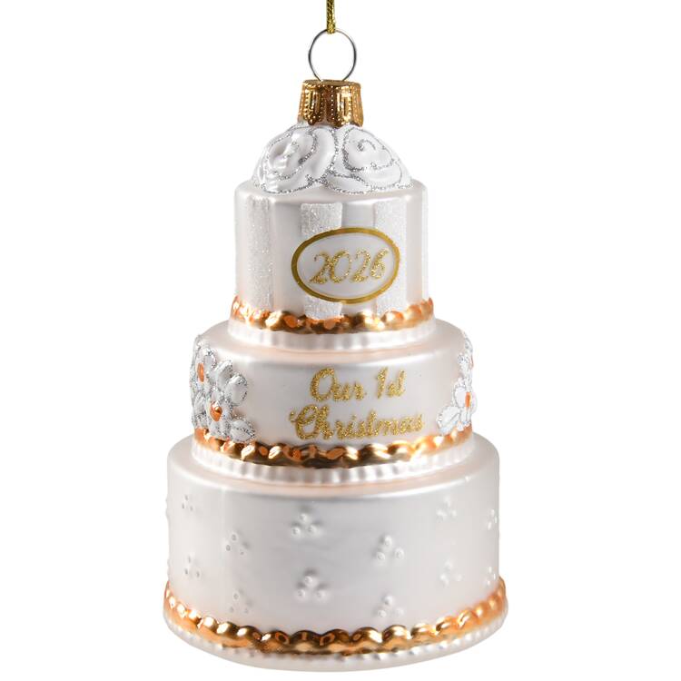 Blown Glass Ornaments 2026 Wedding Cake - Boxed