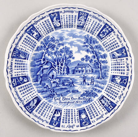 God Bless Our House Calender Plate 1973-Blue - No Box