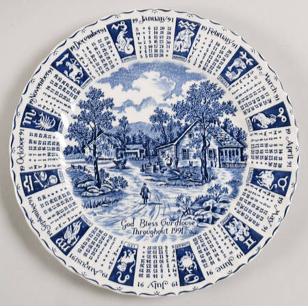God Bless Our House Calender Plate 1991-Blue - No Box