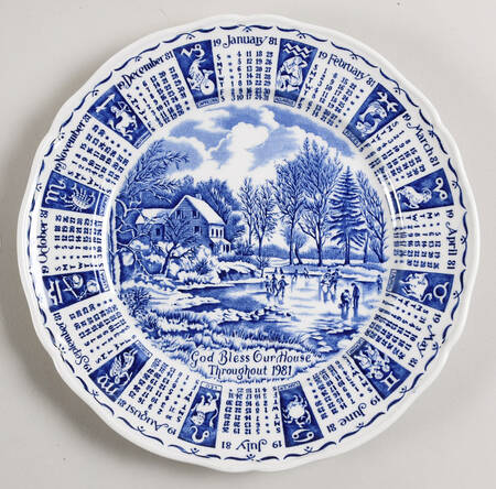 God Bless Our House Calender Plate 1981-Blue - No Box