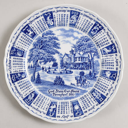 God Bless Our House Calender Plate 1980-Blue - No Box