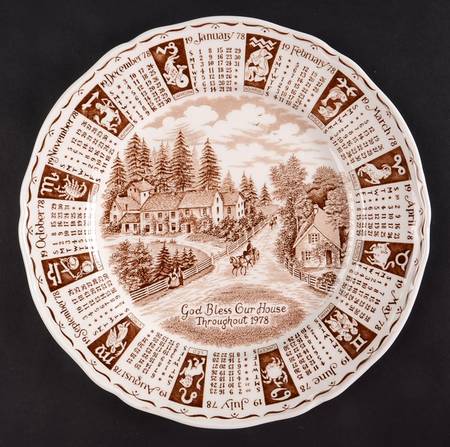 God Bless Our House Calender Plate 1978-Brown - No Box