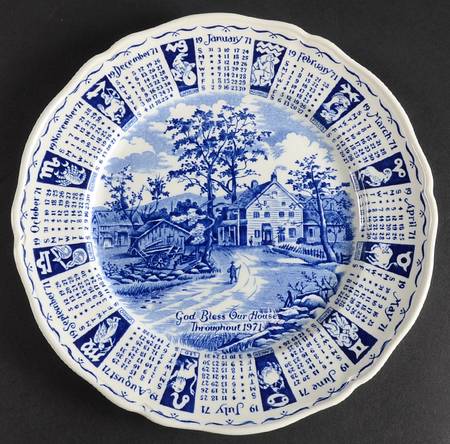 God Bless Our House Calender Plate 1971-Blue - No Box
