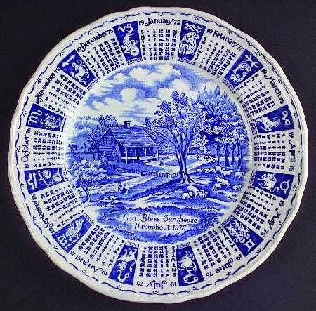 God Bless Our House Calender Plate 1975-Blue - No Box