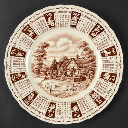 God Bless Our House Calender Plate 1962-Brown - No Box