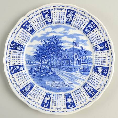 God Bless Our House Calender Plate 1976-Blue - No Box