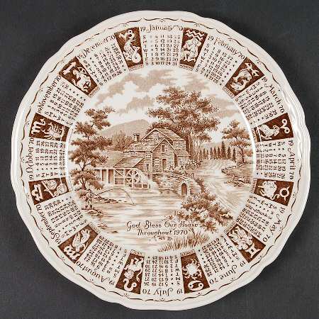 God Bless Our House Calender Plate 1970-Brown - No Box