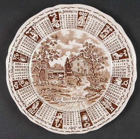 God Bless Our House Calender Plate 1972-Brown - No Box