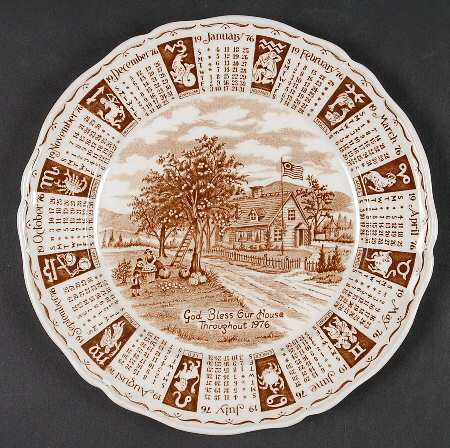 God Bless Our House Calender Plate 1976-Brown - No Box