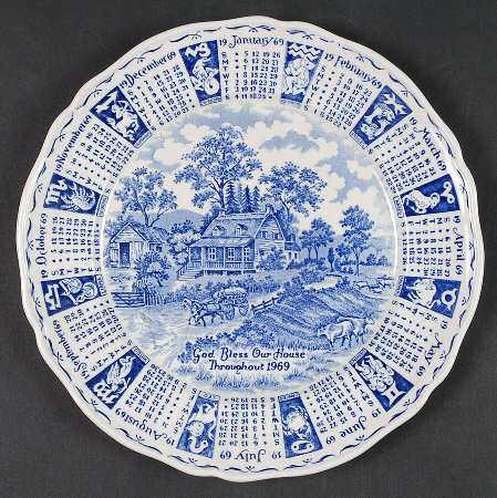 God Bless Our House Calender Plate 1969-Blue - No Box