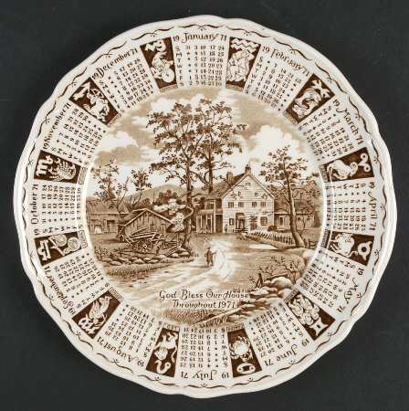God Bless Our House Calender Plate 1971-Brown - No Box