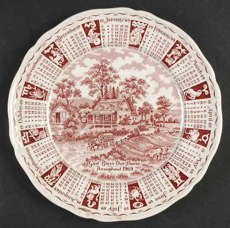 God Bless Our House Calender Plate 1969-Red - No Box