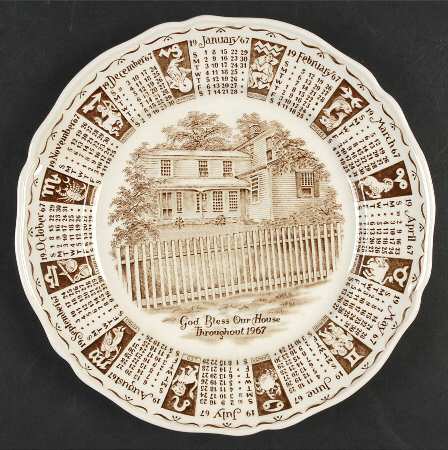 God Bless Our House Calender Plate 1967-Brown - No Box