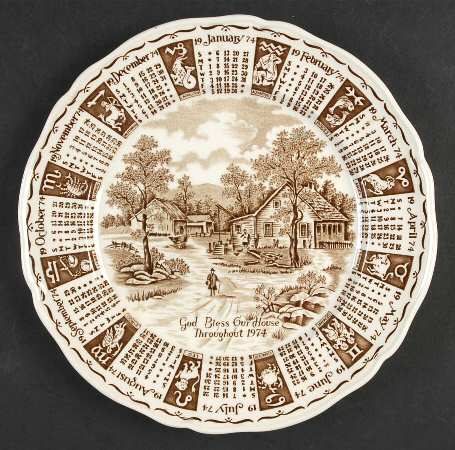 God Bless Our House Calender Plate 1974-Brown - No Box