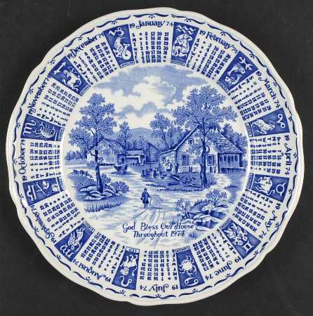 God Bless Our House Calender Plate 1974-Blue - No Box