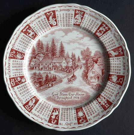God Bless Our House Calender Plate 1978-Red - No Box