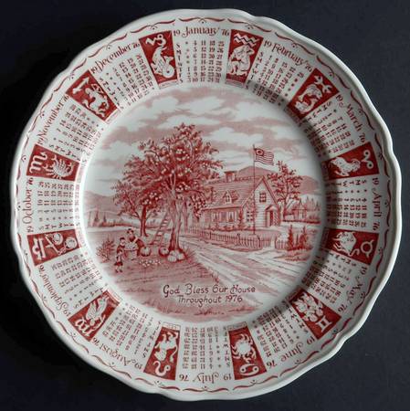 God Bless Our House Calender Plate 1976-Red - No Box