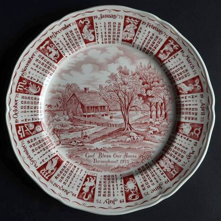 God Bless Our House Calender Plate 1975-Red - No Box