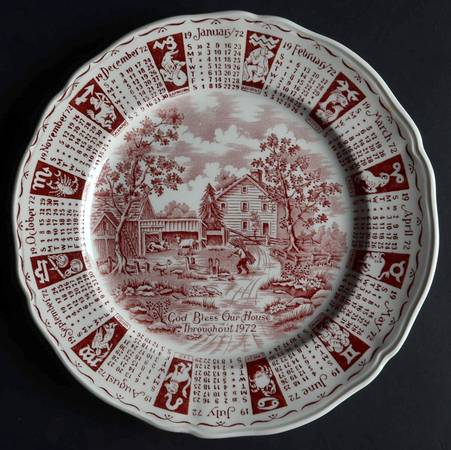 God Bless Our House Calender Plate 1972-Red - No Box