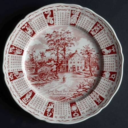 God Bless Our House Calender Plate 1971-Red - No Box