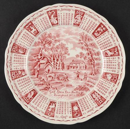 God Bless Our House Calender Plate 1973-Red - No Box