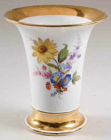 Meissen Figurines & Giftware Trumpet Vase,Gold Bands,Mixed Florals - No Box