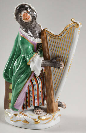 Monkey Band-Meissen Harpist - Green Dress - No Box