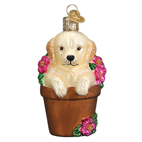Old World Christmas Puppy In Flower Pot - No Box Nb3034