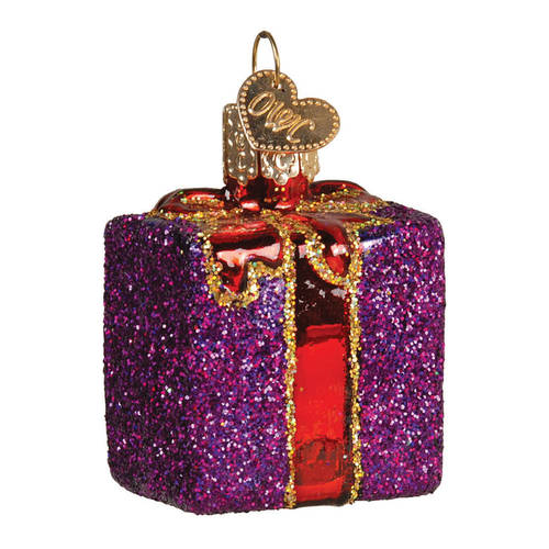Old World Christmas Gift Box-Purple With Red Bow - Nb961, No Box