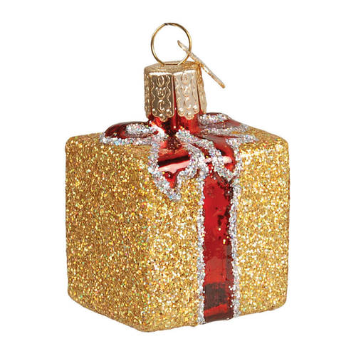 Old World Christmas Gift Box-Gold With Red Bow - Nb958, No Box