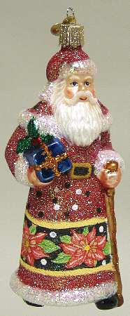 Santa and Mrs Claus Glistening Poinsettia Santa - No Box