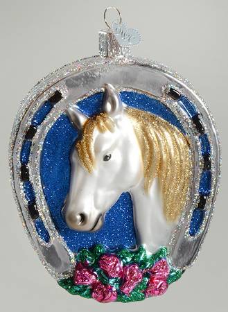 Old World Christmas Winner-White-Horse In Horseshoe - No Box Nb2210
