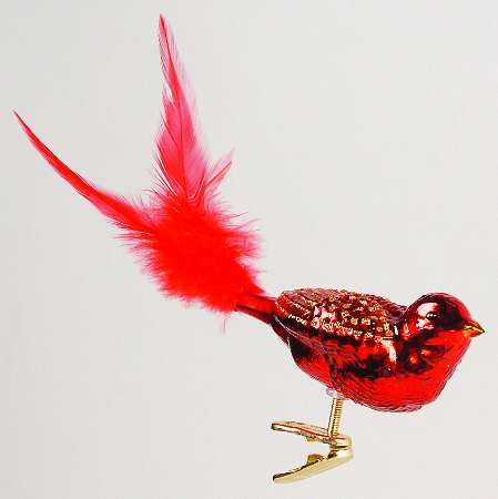 Birds - Clip-On Shiny Red Songbird - No Box