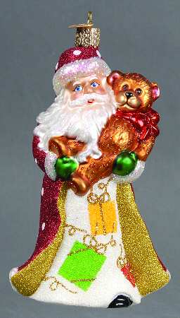 Santa and Mrs Claus Glistening Santa W/ Teddy Bear - No Box