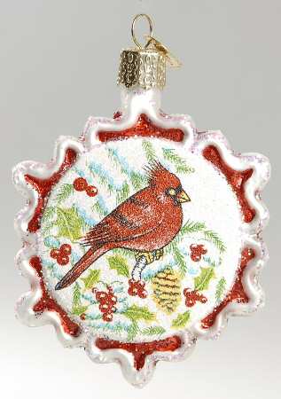 Birds-Hanging Glistening Cardinal Snowflake-Red - No Box 81a
