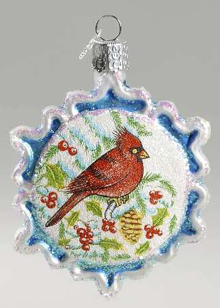 Birds-Hanging Glistening Cardinal Snowflake-Blue - No Box 81b