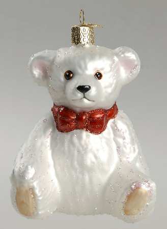 Old World Christmas Happy Teddy Bear-White - No Box Nb1482