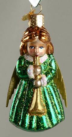 Old World Christmas Angel With Horn - Green - No Box Nb2043