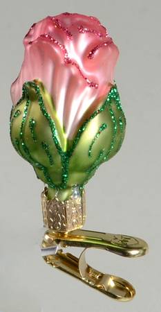 Old World Christmas Clip-On Rosebud - Dark Pink - No Box Nb2131